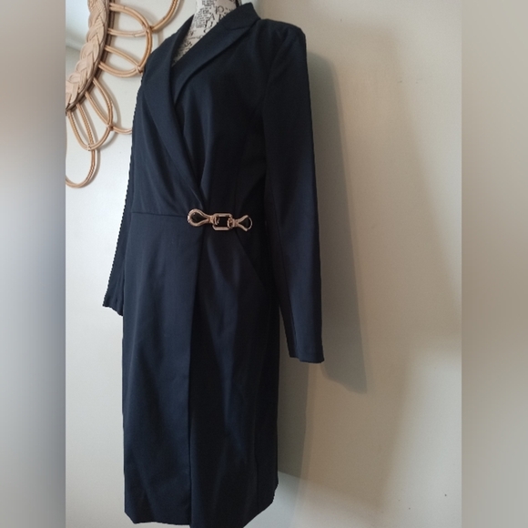 GBL Navy Gold Chain Belt Structured Blazer Dress Size 10 - Picture 3 of 10